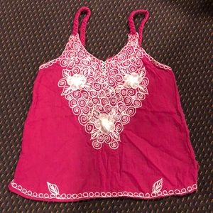 Boho red cotton embroidered cami top